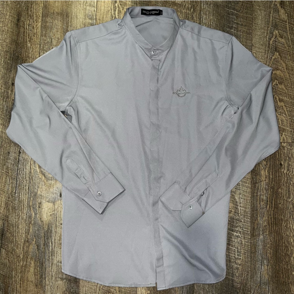 Dolce & Gabbana Grayish‎ Blueish Button-Up Shirt Size 52 Silky Satin Material